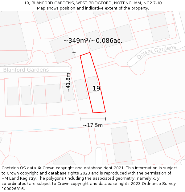 19, BLANFORD GARDENS, WEST BRIDGFORD, NOTTINGHAM, NG2 7UQ: Plot and title map