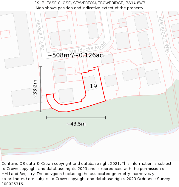 19, BLEASE CLOSE, STAVERTON, TROWBRIDGE, BA14 8WB: Plot and title map