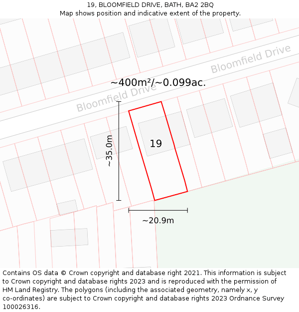 19, BLOOMFIELD DRIVE, BATH, BA2 2BQ: Plot and title map