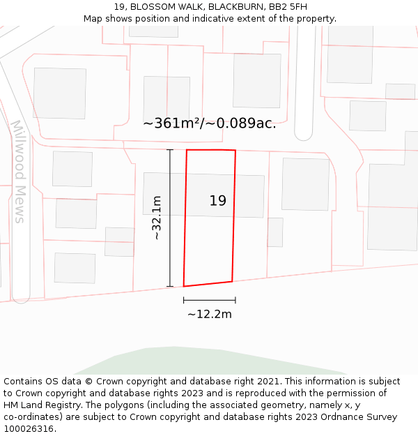 19, BLOSSOM WALK, BLACKBURN, BB2 5FH: Plot and title map