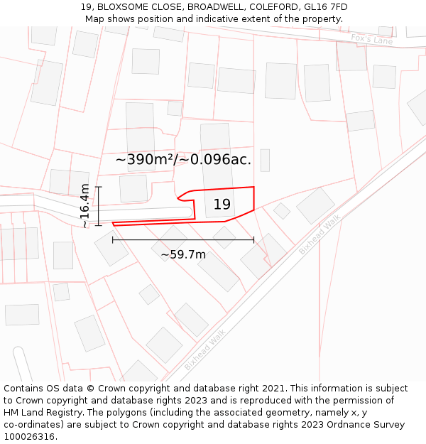 19, BLOXSOME CLOSE, BROADWELL, COLEFORD, GL16 7FD: Plot and title map