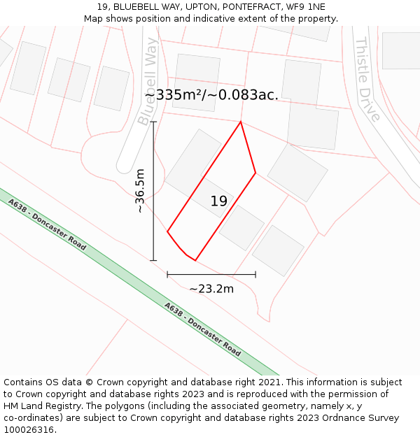 19, BLUEBELL WAY, UPTON, PONTEFRACT, WF9 1NE: Plot and title map