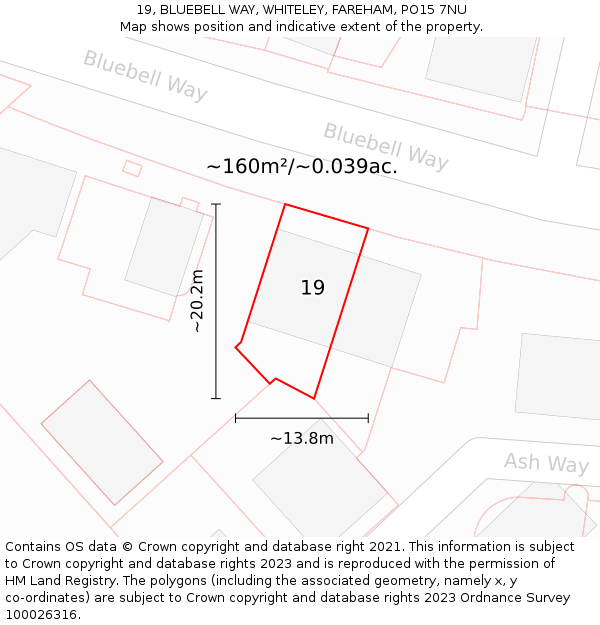 19, BLUEBELL WAY, WHITELEY, FAREHAM, PO15 7NU: Plot and title map