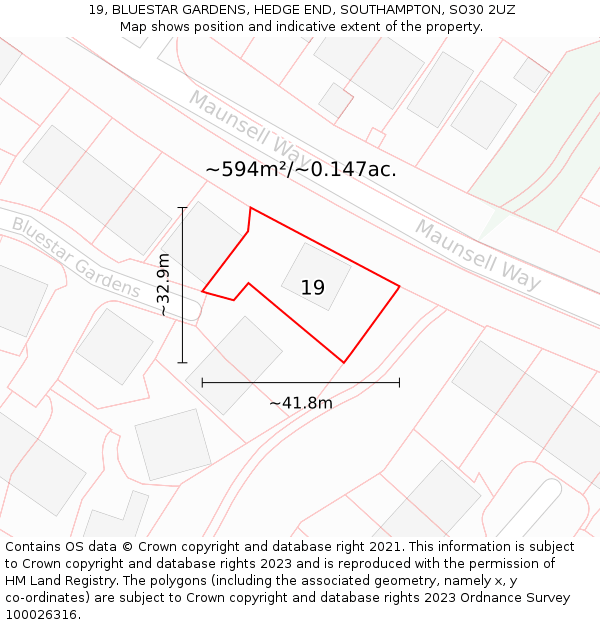 19, BLUESTAR GARDENS, HEDGE END, SOUTHAMPTON, SO30 2UZ: Plot and title map