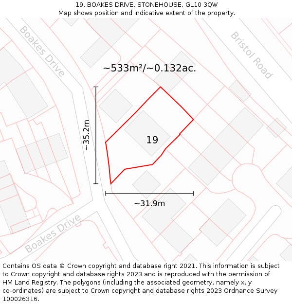 19, BOAKES DRIVE, STONEHOUSE, GL10 3QW: Plot and title map