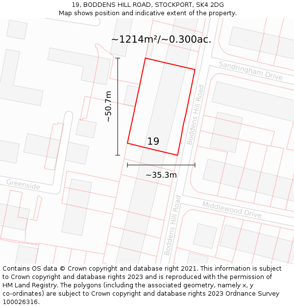 19, BODDENS HILL ROAD, STOCKPORT, SK4 2DG: Plot and title map