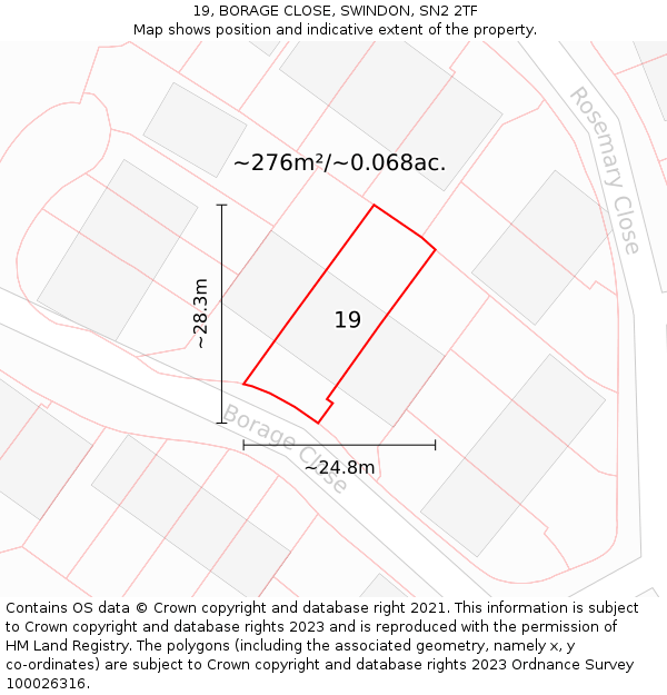 19, BORAGE CLOSE, SWINDON, SN2 2TF: Plot and title map