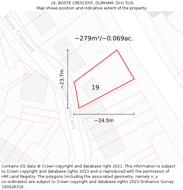 19, BOSTE CRESCENT, DURHAM, DH1 5US: Plot and title map