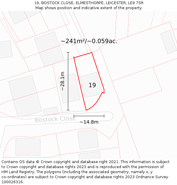 19, BOSTOCK CLOSE, ELMESTHORPE, LEICESTER, LE9 7SR: Plot and title map