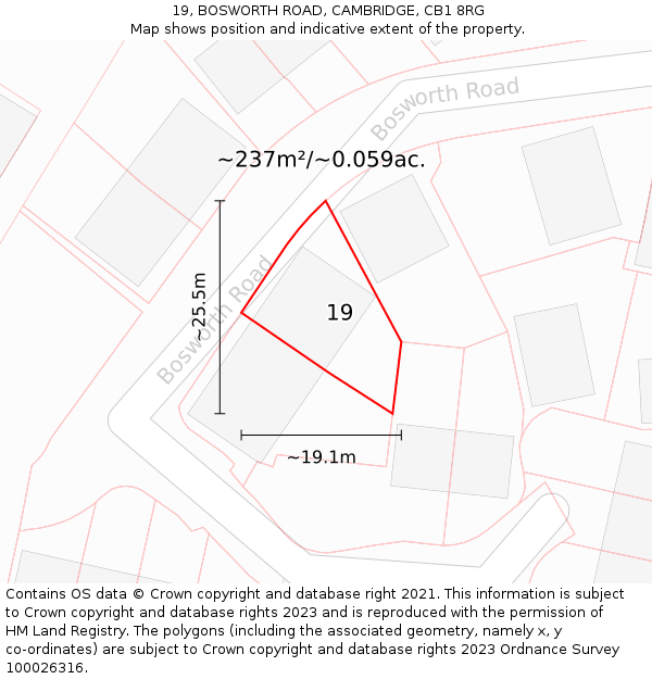 19, BOSWORTH ROAD, CAMBRIDGE, CB1 8RG: Plot and title map