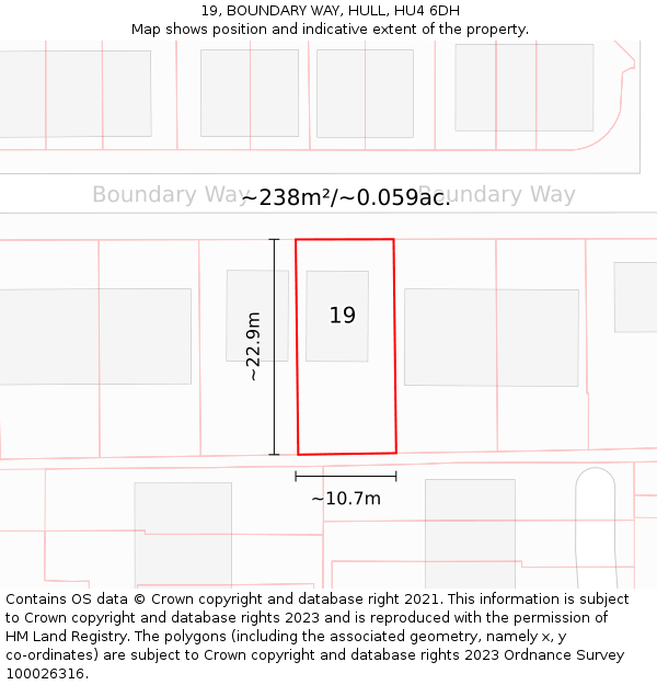 19, BOUNDARY WAY, HULL, HU4 6DH: Plot and title map