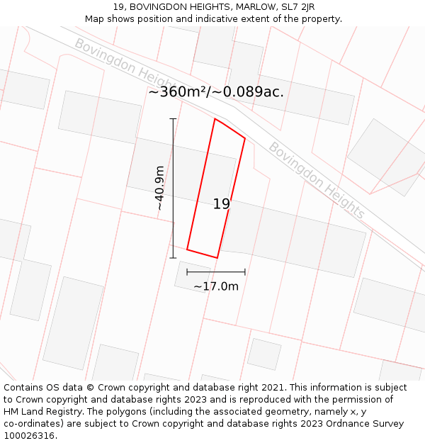 19, BOVINGDON HEIGHTS, MARLOW, SL7 2JR: Plot and title map