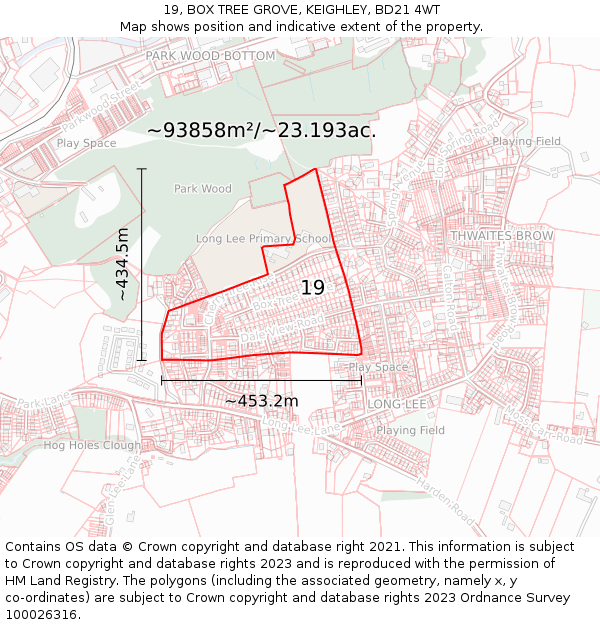 19, BOX TREE GROVE, KEIGHLEY, BD21 4WT: Plot and title map