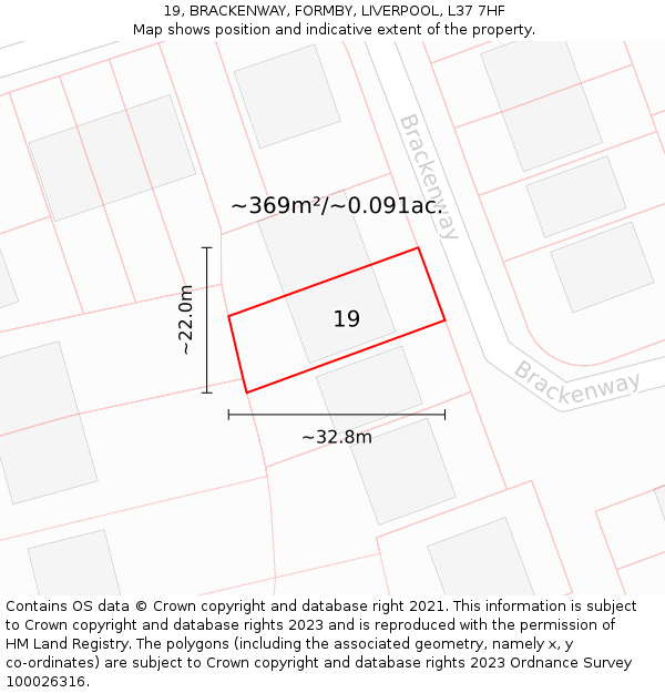 19, BRACKENWAY, FORMBY, LIVERPOOL, L37 7HF: Plot and title map