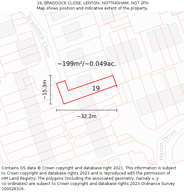 19, BRADDOCK CLOSE, LENTON, NOTTINGHAM, NG7 2FN: Plot and title map