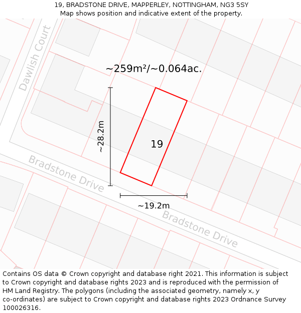 19, BRADSTONE DRIVE, MAPPERLEY, NOTTINGHAM, NG3 5SY: Plot and title map