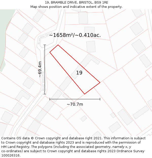 19, BRAMBLE DRIVE, BRISTOL, BS9 1RE: Plot and title map