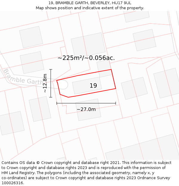 19, BRAMBLE GARTH, BEVERLEY, HU17 9UL: Plot and title map