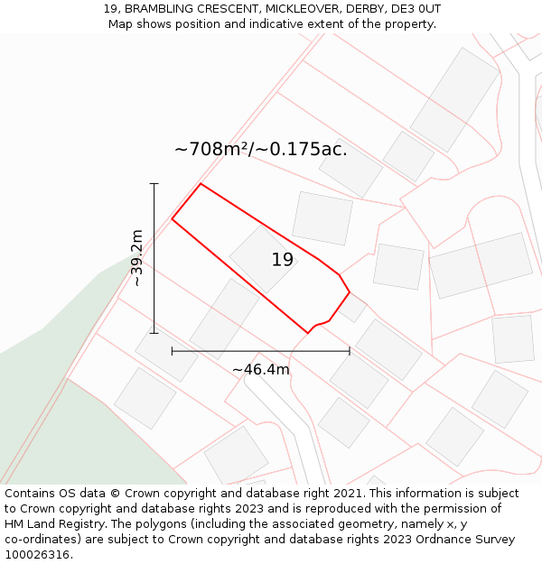 19, BRAMBLING CRESCENT, MICKLEOVER, DERBY, DE3 0UT: Plot and title map