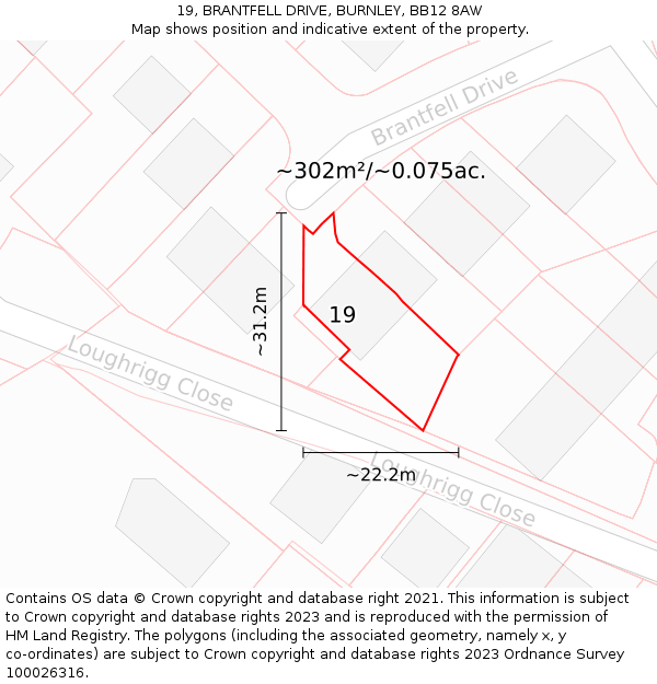 19, BRANTFELL DRIVE, BURNLEY, BB12 8AW: Plot and title map