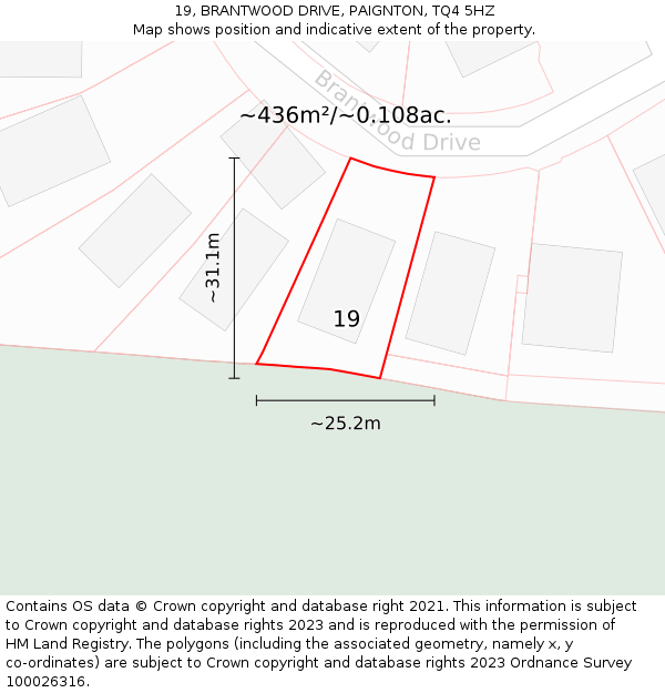 19, BRANTWOOD DRIVE, PAIGNTON, TQ4 5HZ: Plot and title map