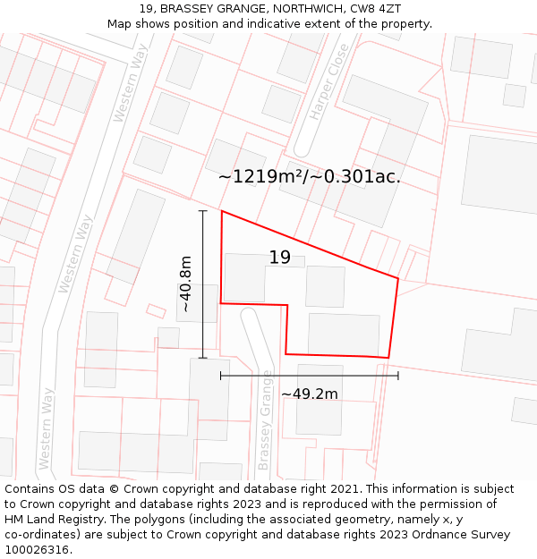 19, BRASSEY GRANGE, NORTHWICH, CW8 4ZT: Plot and title map