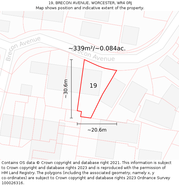 19, BRECON AVENUE, WORCESTER, WR4 0RJ: Plot and title map