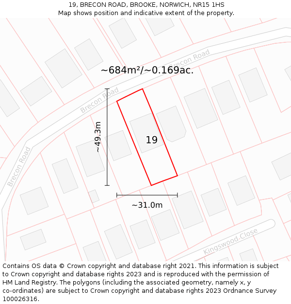 19, BRECON ROAD, BROOKE, NORWICH, NR15 1HS: Plot and title map