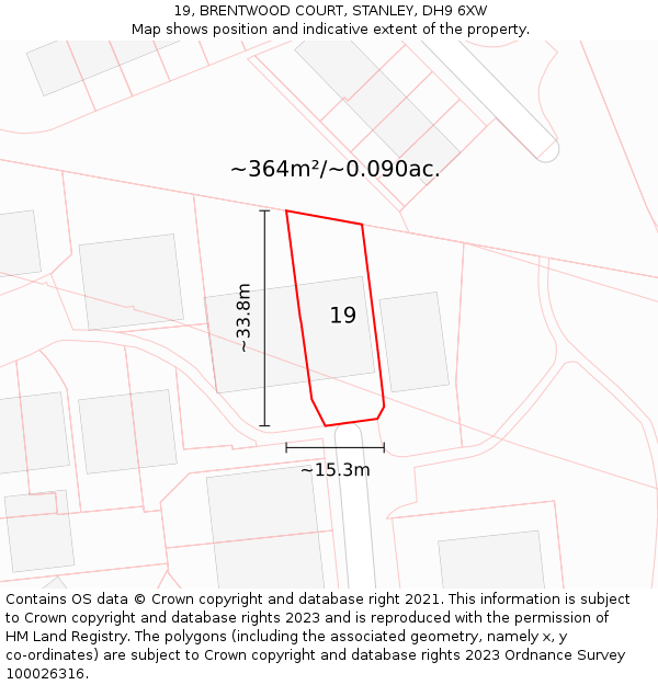19, BRENTWOOD COURT, STANLEY, DH9 6XW: Plot and title map