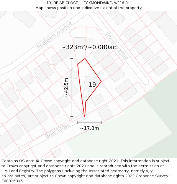 19, BRIAR CLOSE, HECKMONDWIKE, WF16 9JH: Plot and title map