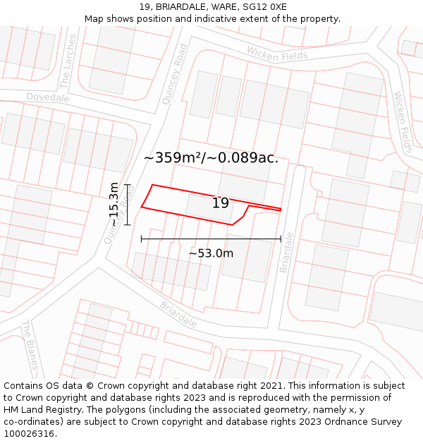 19, BRIARDALE, WARE, SG12 0XE: Plot and title map