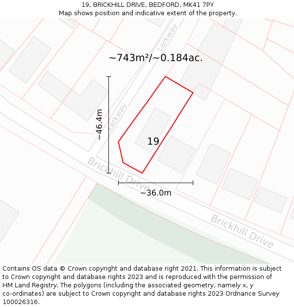 19, BRICKHILL DRIVE, BEDFORD, MK41 7PY: Plot and title map