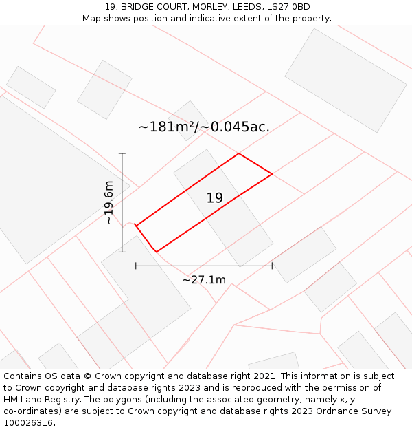 19, BRIDGE COURT, MORLEY, LEEDS, LS27 0BD: Plot and title map