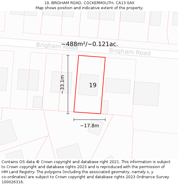 19, BRIGHAM ROAD, COCKERMOUTH, CA13 0AX: Plot and title map