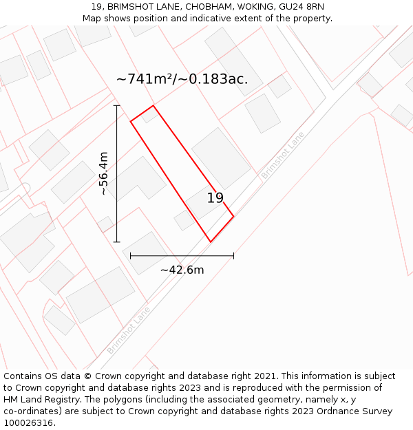 19, BRIMSHOT LANE, CHOBHAM, WOKING, GU24 8RN: Plot and title map