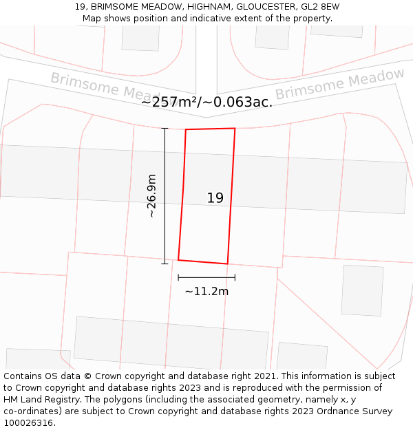 19, BRIMSOME MEADOW, HIGHNAM, GLOUCESTER, GL2 8EW: Plot and title map