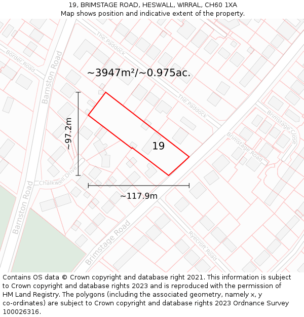 19, BRIMSTAGE ROAD, HESWALL, WIRRAL, CH60 1XA: Plot and title map
