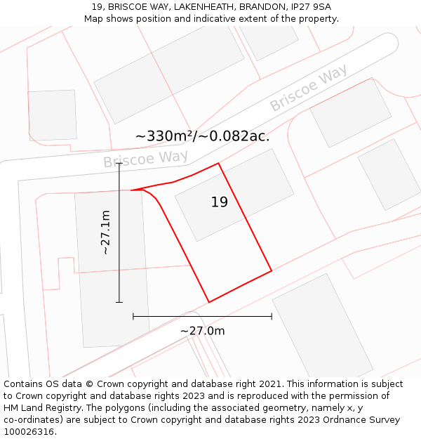 19, BRISCOE WAY, LAKENHEATH, BRANDON, IP27 9SA: Plot and title map