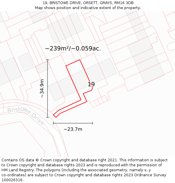 19, BRISTOWE DRIVE, ORSETT, GRAYS, RM16 3DB: Plot and title map