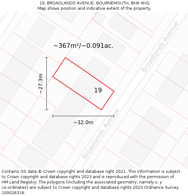 19, BROADLANDS AVENUE, BOURNEMOUTH, BH6 4HQ: Plot and title map