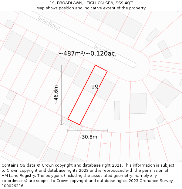 19, BROADLAWN, LEIGH-ON-SEA, SS9 4QZ: Plot and title map