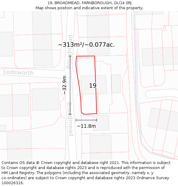 19, BROADMEAD, FARNBOROUGH, GU14 0RJ: Plot and title map