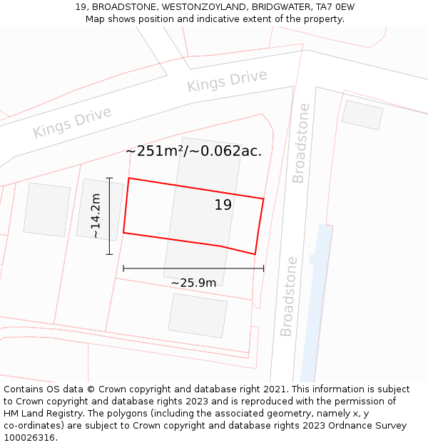 19, BROADSTONE, WESTONZOYLAND, BRIDGWATER, TA7 0EW: Plot and title map