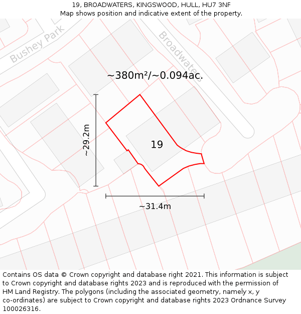 19, BROADWATERS, KINGSWOOD, HULL, HU7 3NF: Plot and title map