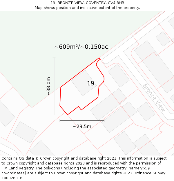 19, BRONZE VIEW, COVENTRY, CV4 8HR: Plot and title map