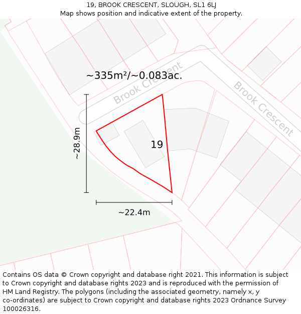 19, BROOK CRESCENT, SLOUGH, SL1 6LJ: Plot and title map