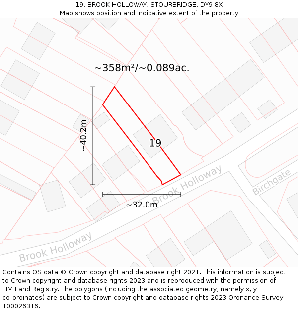 19, BROOK HOLLOWAY, STOURBRIDGE, DY9 8XJ: Plot and title map