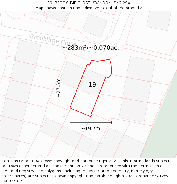 19, BROOKLIME CLOSE, SWINDON, SN2 2SX: Plot and title map