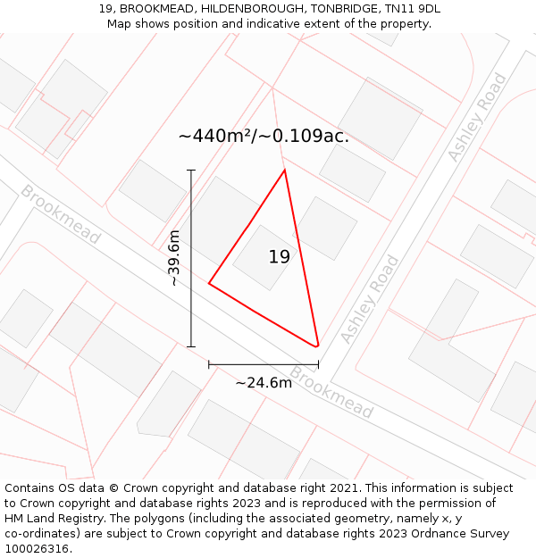 19, BROOKMEAD, HILDENBOROUGH, TONBRIDGE, TN11 9DL: Plot and title map