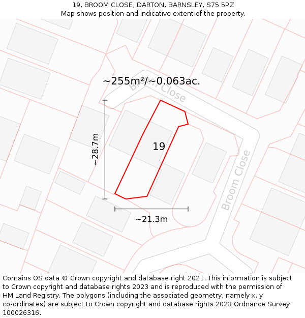 19, BROOM CLOSE, DARTON, BARNSLEY, S75 5PZ: Plot and title map